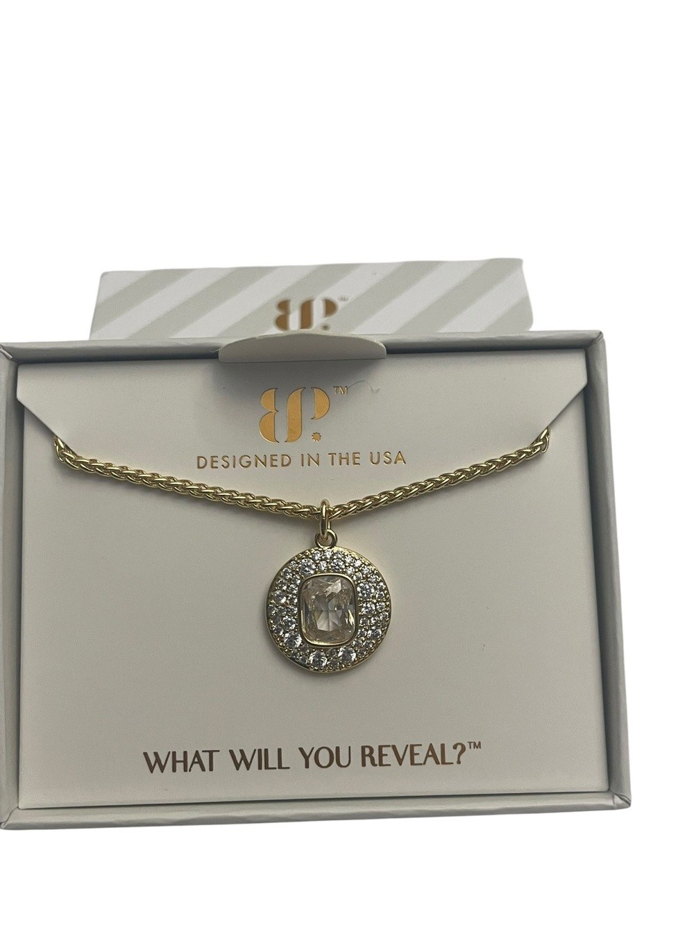 Bomb Party April Necklace -  NK25357 “The Calista Necklace” Gold/Diamond CZ NIB
